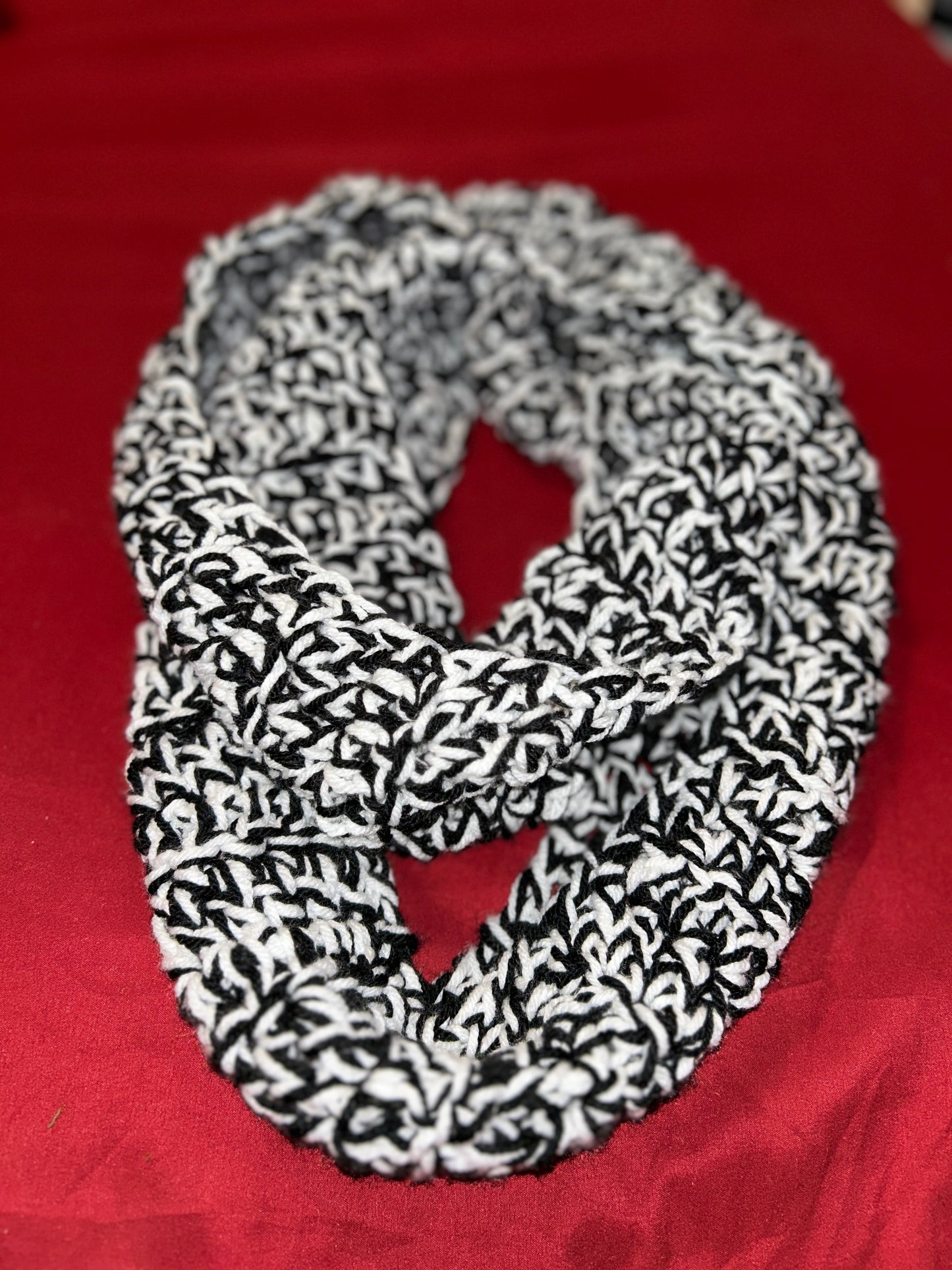 Crocheted Black and white Infinity scarf
