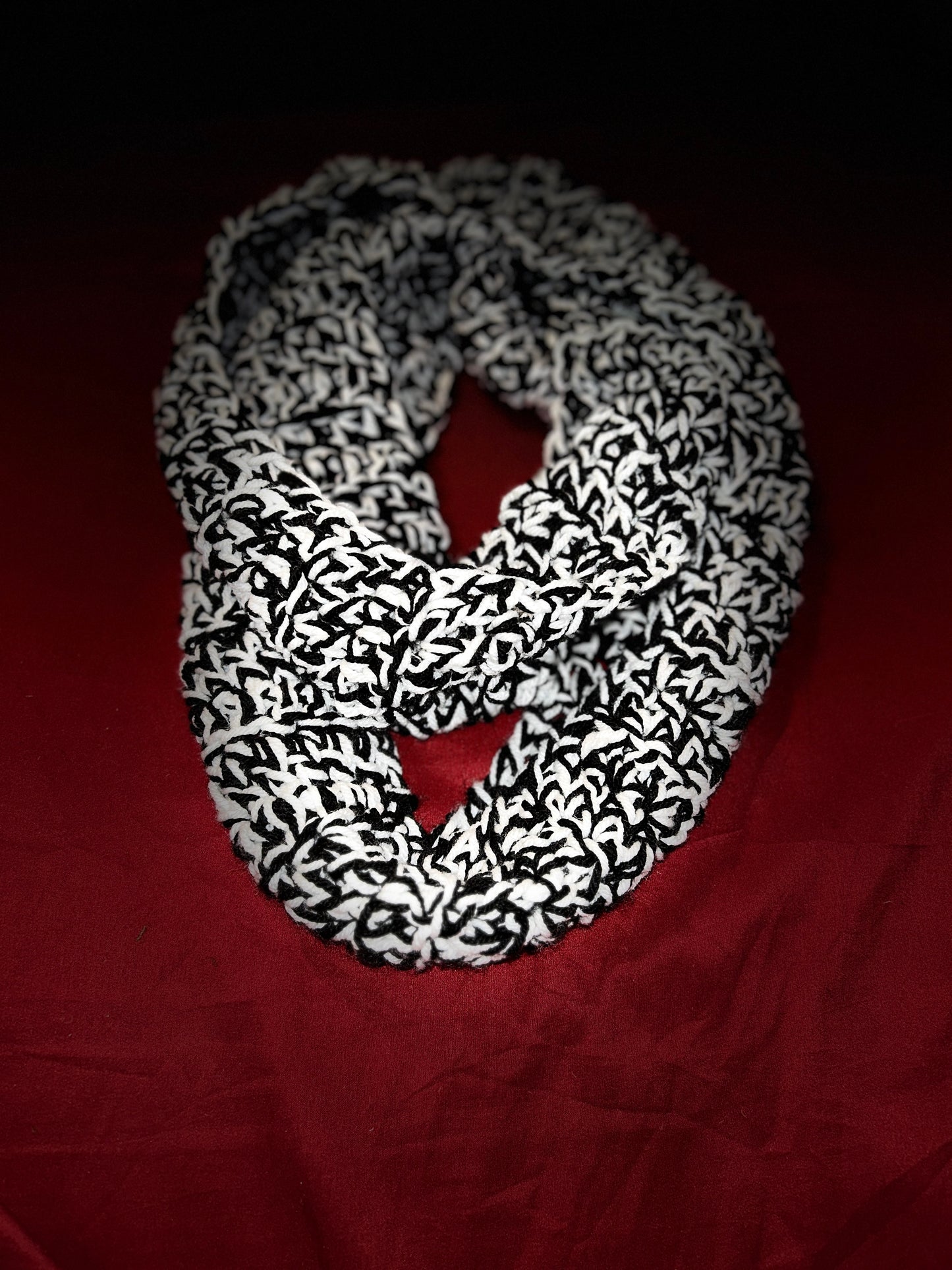 Crocheted Black and white Infinity scarf