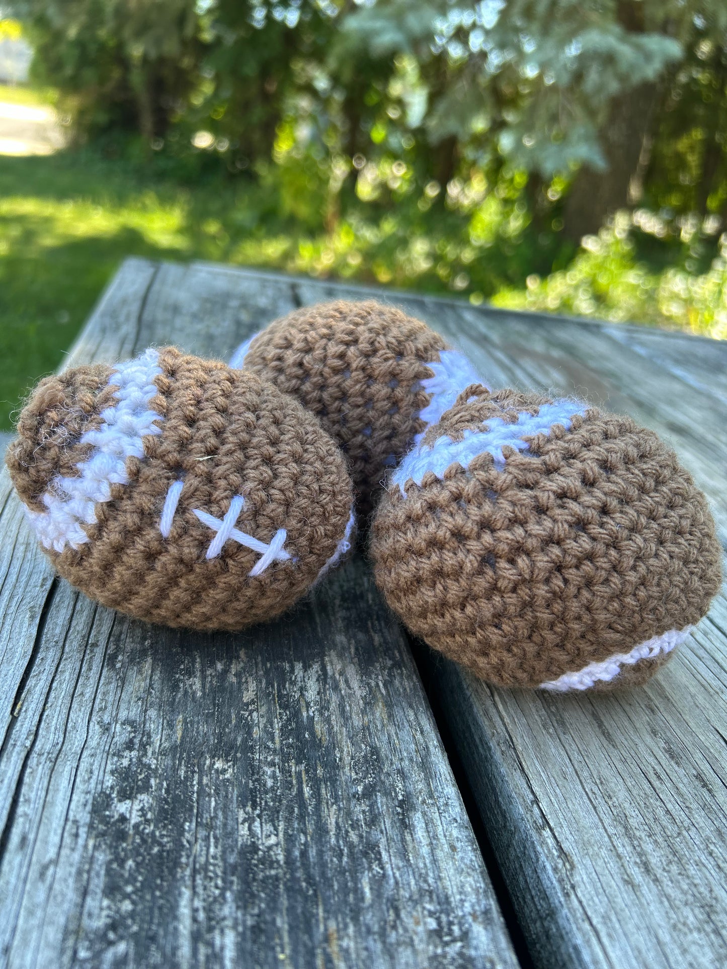 Crocheted mini footballs