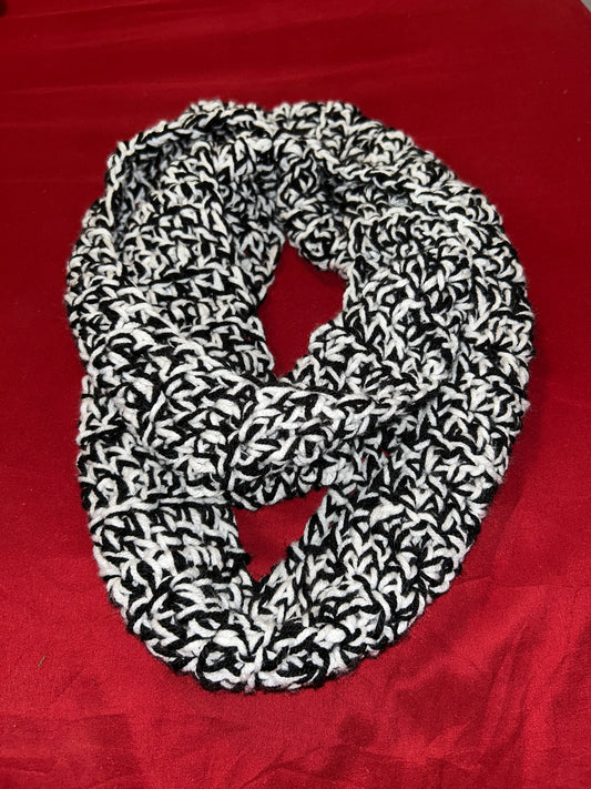 Crocheted Black and white Infinity scarf
