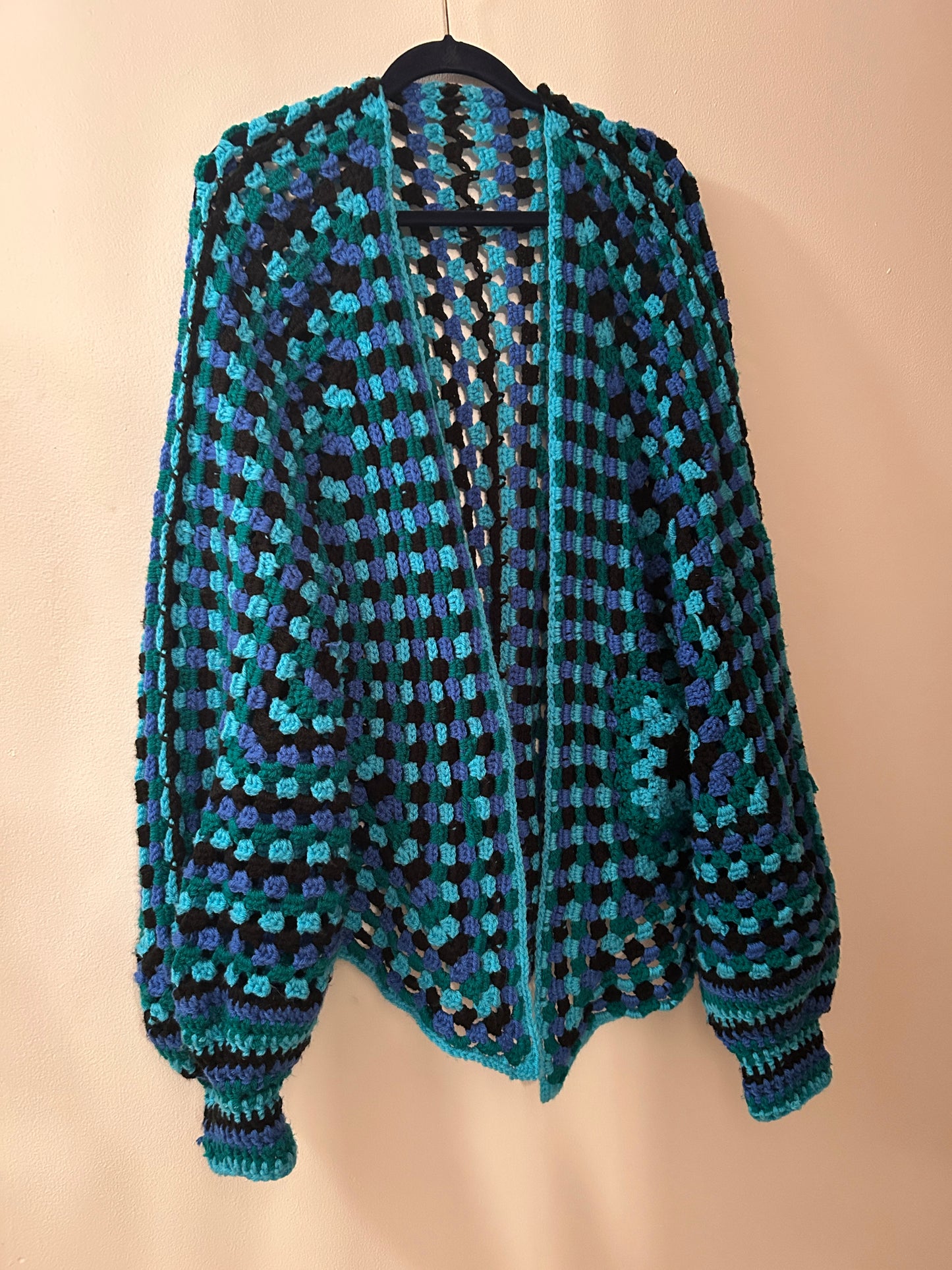 Crocheted Multiple Colored Hexagon Cardigan
