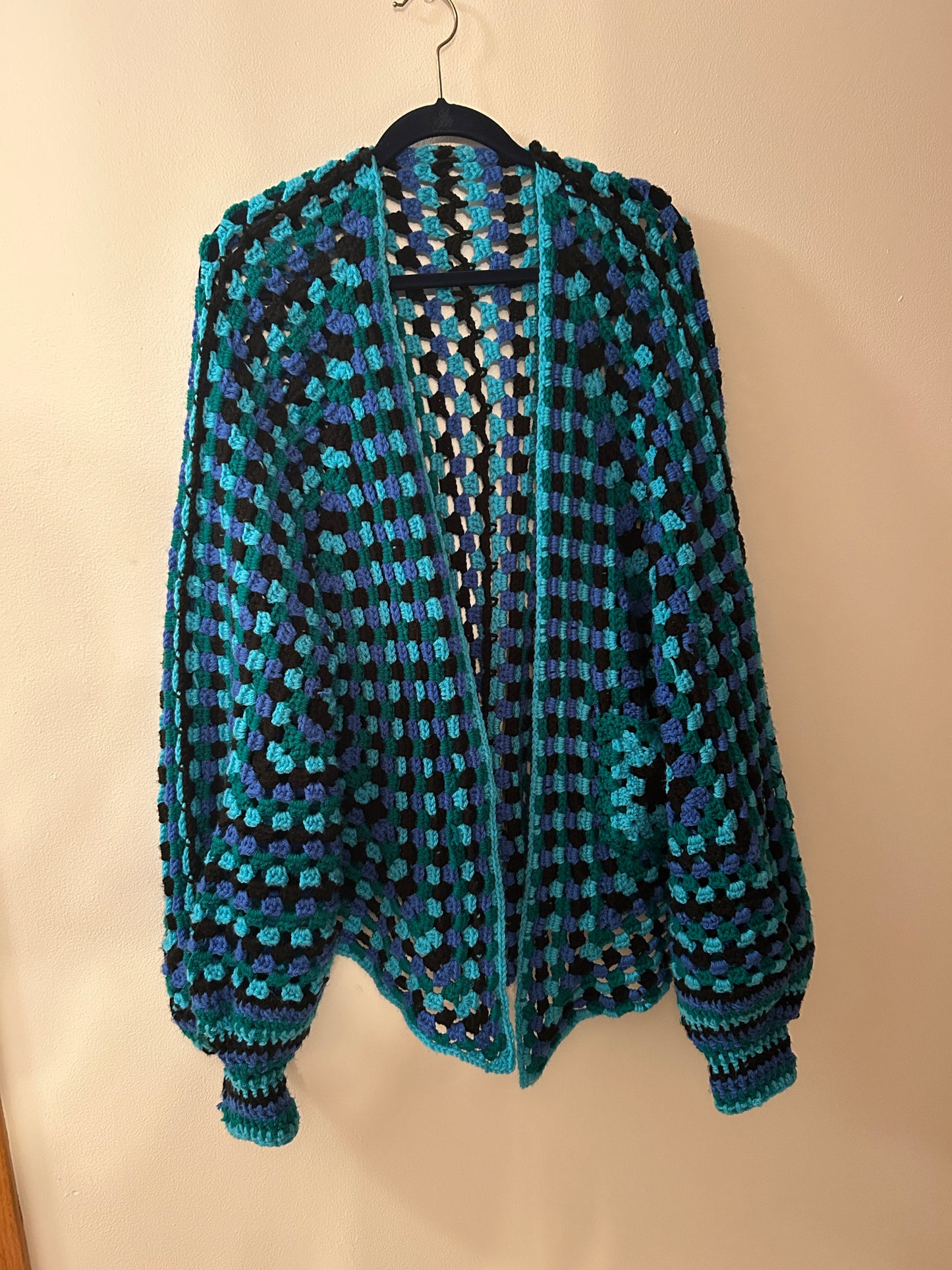 Crocheted Multiple Colored Hexagon Cardigan