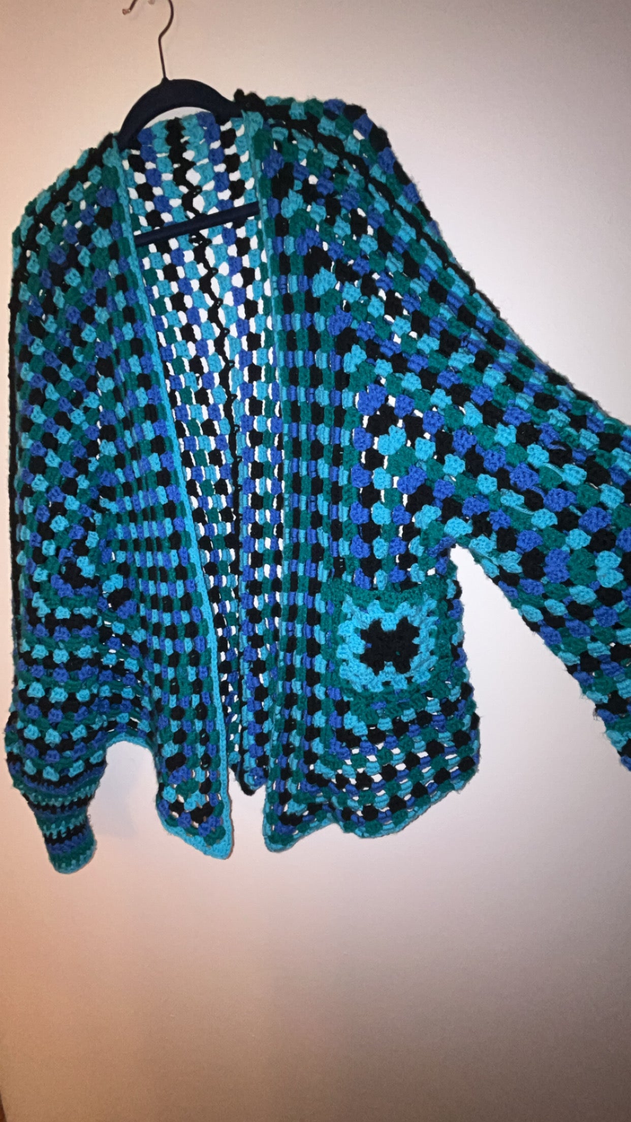 Crocheted Multiple Colored Hexagon Cardigan