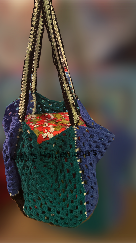 Crocheted 5 Granny Square Bag